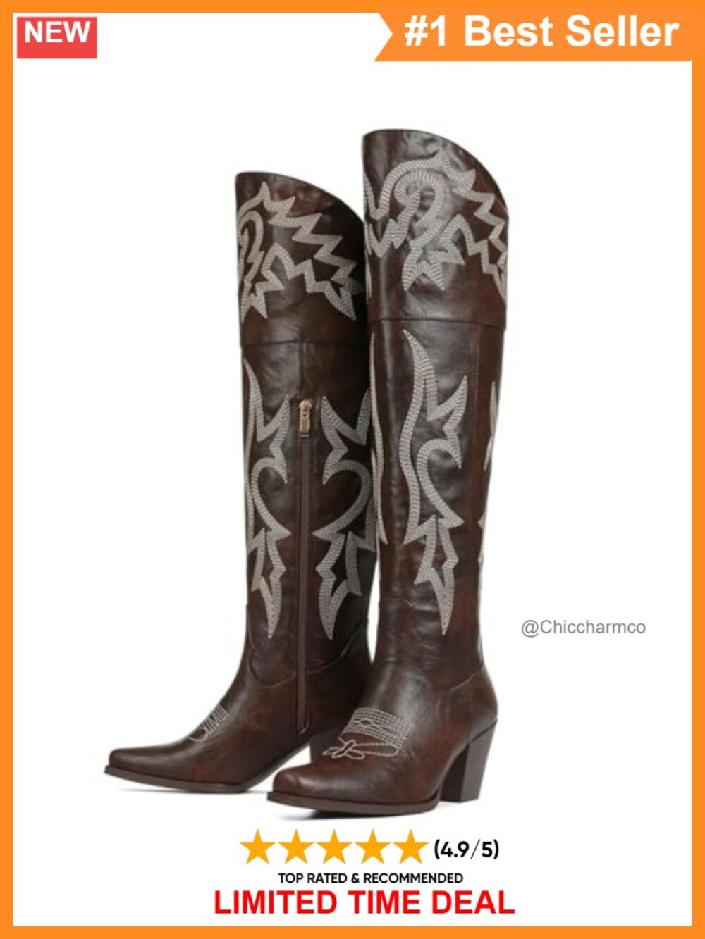 Meefit Womens Embroidered Over-the-Knee Cowboy Boots Tall Faux Leather